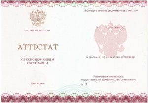 Аттестат школы за 9 класс 2014-2025 г.